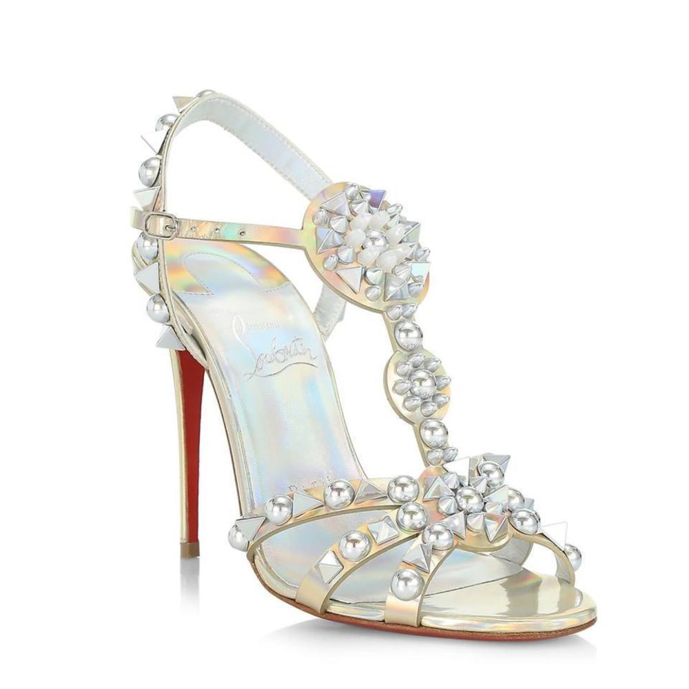100mm Goldora Iridescent Spike Gold AB Psychic Studded Sandals E544